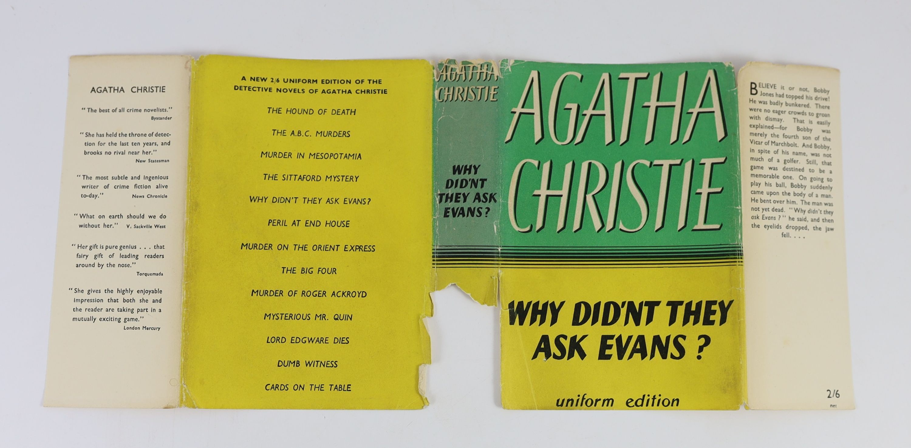 Christie, Agatha - 12 works - Partners in Crime, with torn d/j, with loss to spine and lower rear panel, nd, [1929], Death on the Nile, 2nd impression, in unclipped d/j, with loss to lower spine, 1938; Cards on the Table